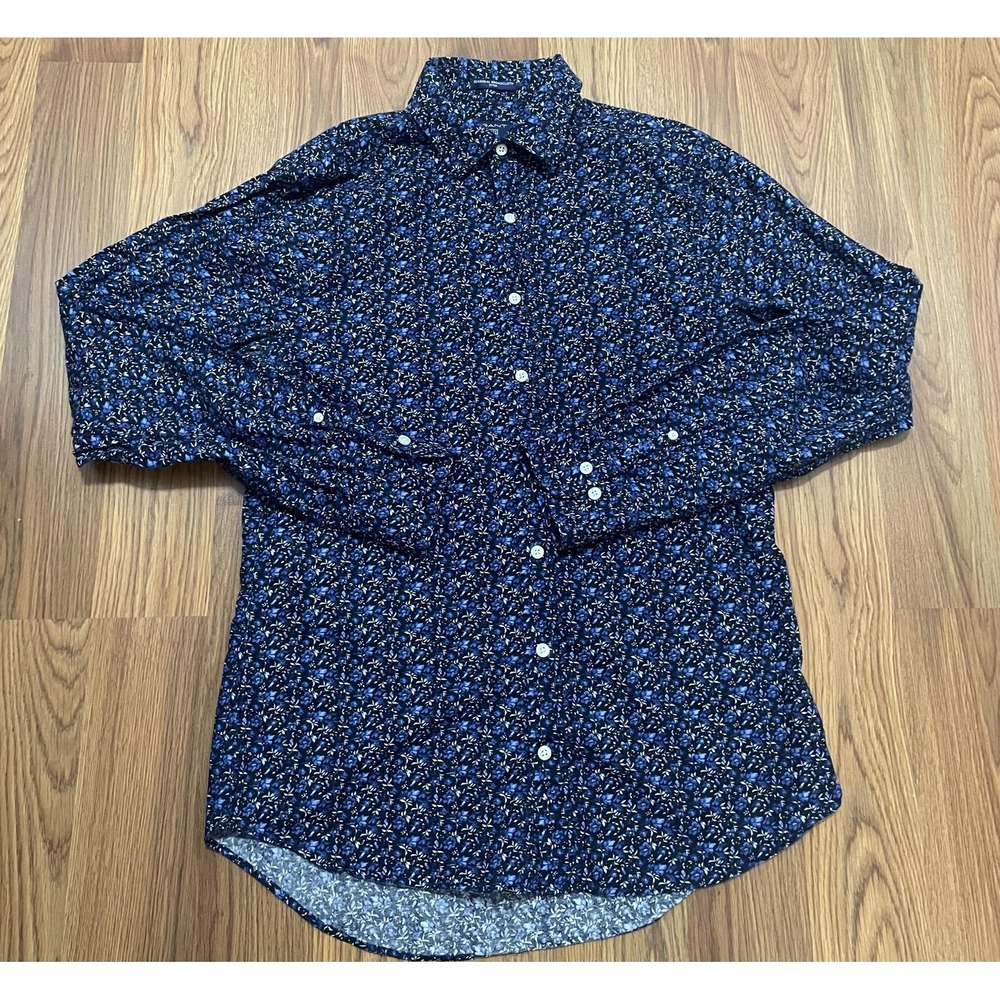 Gant Shirt Mens Medium Floral Slim Fit Broadcloth Long Sleeve Blue